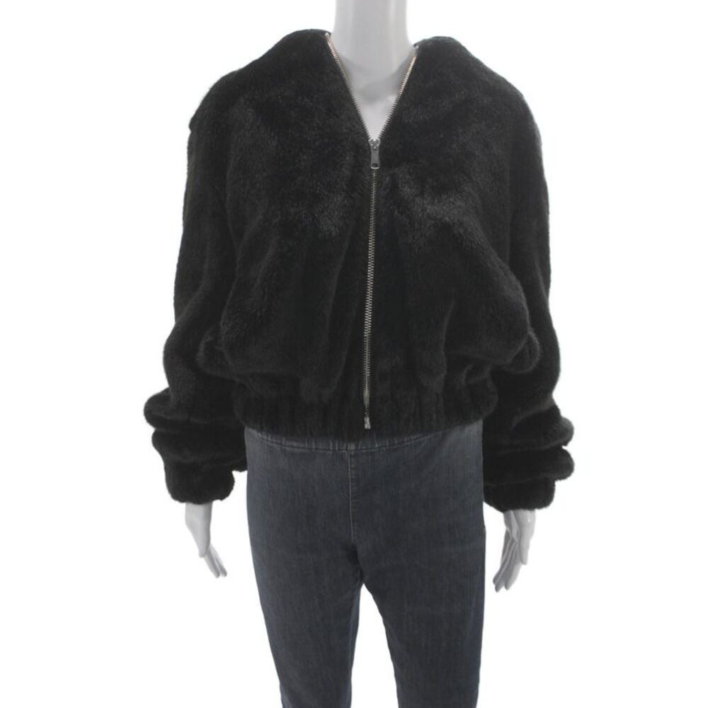 Helmut Lang Womens Black Bomber Jacket Zip Long Sleeve 100% Modacrylic Size S